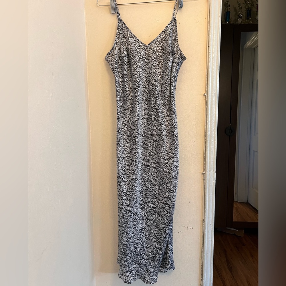 Black white mini leopard print midi slip dress